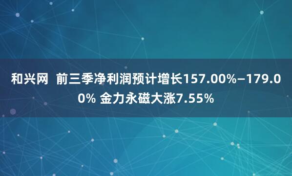 和兴网  前三季净利润预计增长157.00%—179.00% 金力永磁大涨7.55%